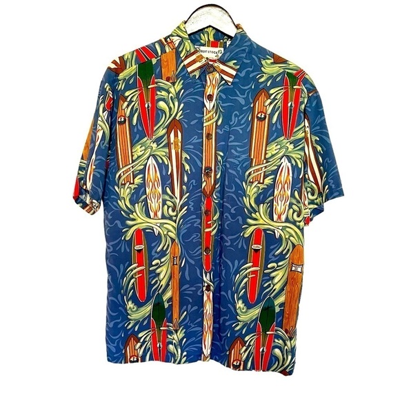 Vintage Robert Stock Hawaiian surfboard button down collared shirt island aloha - Picture 1 of 8